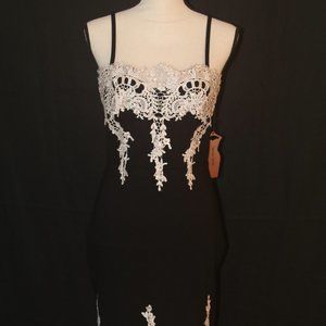 New Black midi dress with lace detail Size L